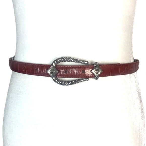 Brighton Red Leather Belt with Silver Accents - Picture 1 of 7